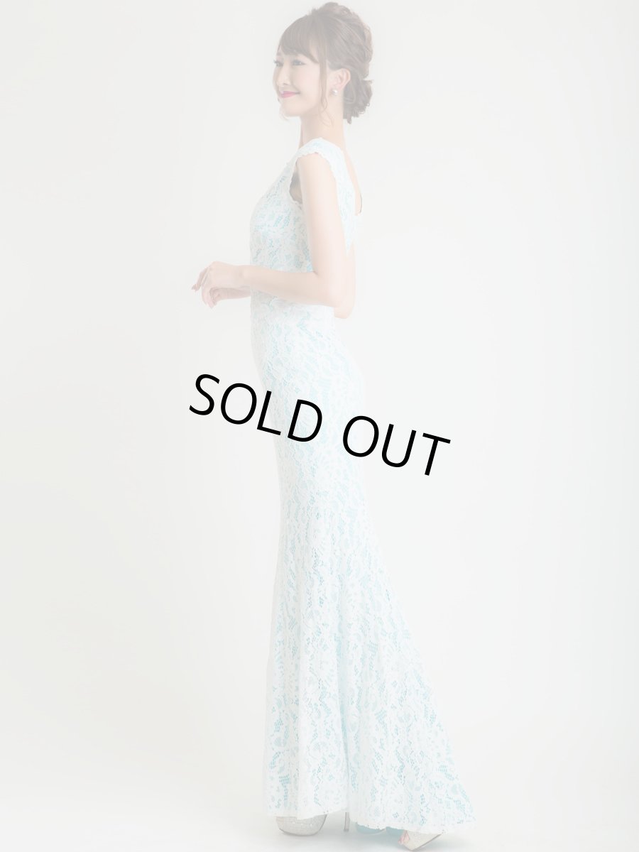 画像2: [ERUKEI][薗田杏奈着用]パステル・オーバーホワイトレース・ノースリーブ・Vネック・バックトレーン・ロングドレス[送料無料] (2)