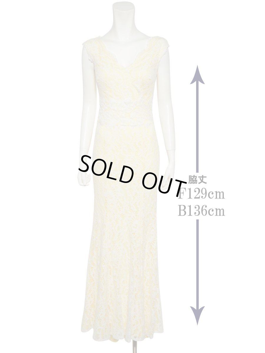 画像5: [ERUKEI][薗田杏奈着用]パステル・オーバーホワイトレース・ノースリーブ・Vネック・バックトレーン・ロングドレス[送料無料] (5)