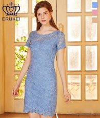 画像1: [ XS-Lサイズ / 3カラー][ERUKEI]ブルー・ベージュ・ピンク・エレガント・レース・スリーブ・ミディアムドレス・ワンピース[送料無料] (1)