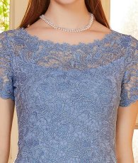 画像4: [ XS-Lサイズ / 3カラー][ERUKEI]ブルー・ベージュ・ピンク・エレガント・レース・スリーブ・ミディアムドレス・ワンピース[送料無料] (4)