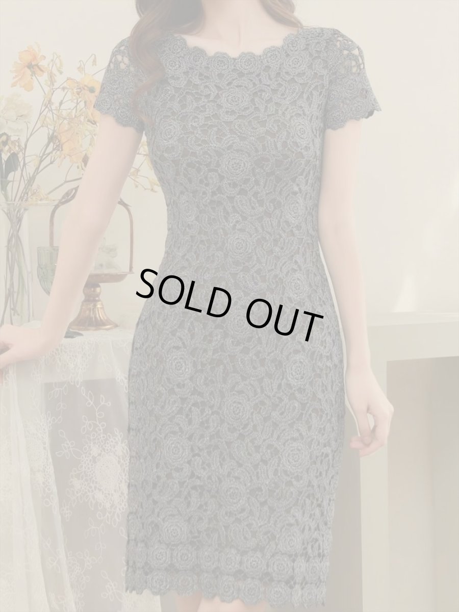 画像11: [ERUKEI]ピンク・シルバー・ブラック・金糸・総レース・ラメレース・半袖・タイト・ミディアムドレス・ワンピース[送料無料] (11)