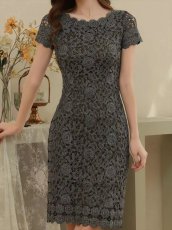 画像11: [ERUKEI]ピンク・シルバー・ブラック・金糸・総レース・ラメレース・半袖・タイト・ミディアムドレス・ワンピース[送料無料] (11)