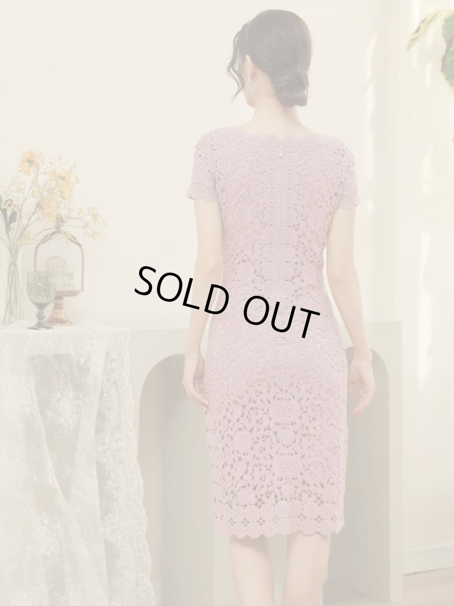 画像7: [ERUKEI]ピンク・シルバー・ブラック・金糸・総レース・ラメレース・半袖・タイト・ミディアムドレス・ワンピース[送料無料] (7)