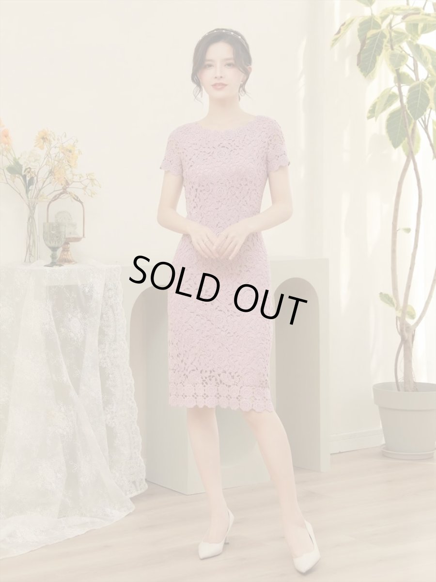 画像16: [ERUKEI]ピンク・シルバー・ブラック・金糸・総レース・ラメレース・半袖・タイト・ミディアムドレス・ワンピース[送料無料] (16)