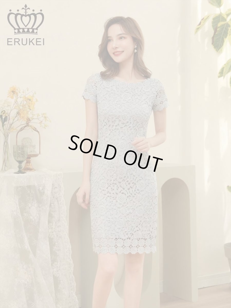 画像3: [ERUKEI]ピンク・シルバー・ブラック・金糸・総レース・ラメレース・半袖・タイト・ミディアムドレス・ワンピース[送料無料] (3)