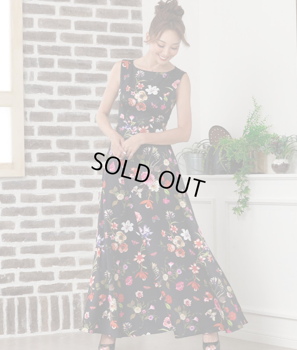 画像2: [ERUKEI]花柄・プリント・切り替え・ノースリーブ・Aライン・ハイウエスト・ロングドレス[れお・山崎みどり着用]《送料＆代引き手数料無料》mybk (2)