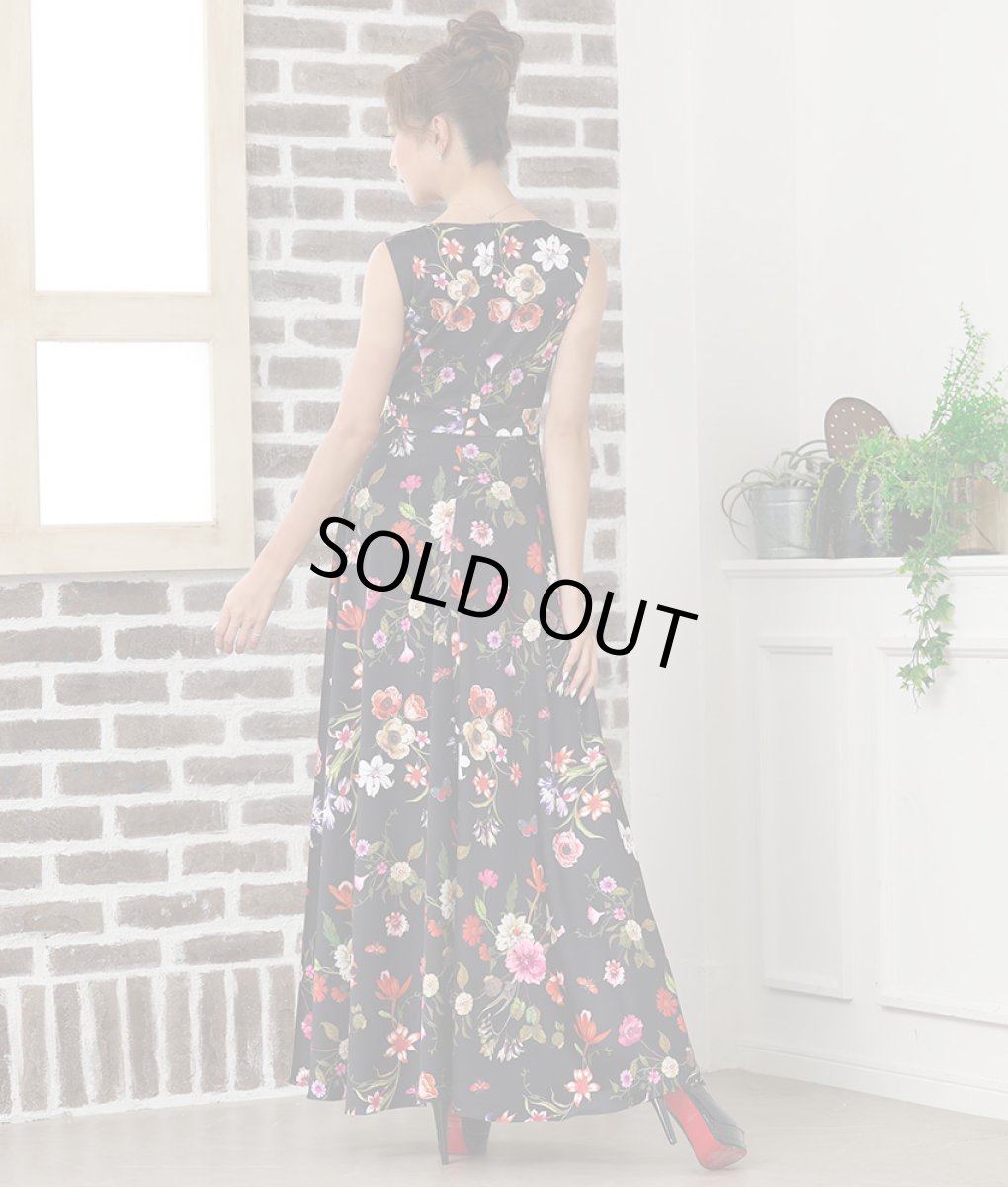 画像4: [ERUKEI]花柄・プリント・切り替え・ノースリーブ・Aライン・ハイウエスト・ロングドレス[れお・山崎みどり着用]《送料＆代引き手数料無料》mybk (4)