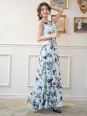 画像3: [ XS-Lサイズ / 2カラー ][ERUKEI/GINZA COUTURE]ピンク・グリーン・花柄・プリント・ノースリーブ・Aライン・ハイウエスト・ロングドレス[送料無料] (3)