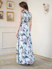 画像5: [ XS-Lサイズ / 2カラー ][ERUKEI/GINZA COUTURE]ピンク・グリーン・花柄・プリント・ノースリーブ・Aライン・ハイウエスト・ロングドレス[送料無料] (5)