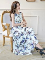 画像9: [ XS-Lサイズ / 2カラー ][ERUKEI/GINZA COUTURE]ピンク・グリーン・花柄・プリント・ノースリーブ・Aライン・ハイウエスト・ロングドレス[送料無料] (9)