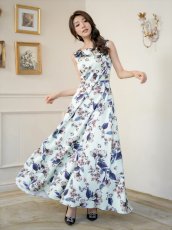 画像11: [ XS-Lサイズ / 2カラー ][ERUKEI/GINZA COUTURE]ピンク・グリーン・花柄・プリント・ノースリーブ・Aライン・ハイウエスト・ロングドレス[送料無料] (11)