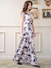 画像4: [ XS-Lサイズ / 2カラー ][ERUKEI/GINZA COUTURE]ピンク・グリーン・花柄・プリント・ノースリーブ・Aライン・ハイウエスト・ロングドレス[送料無料] (4)