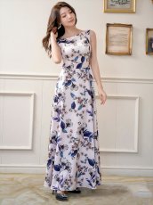 画像12: [ XS-Lサイズ / 2カラー ][ERUKEI/GINZA COUTURE]ピンク・グリーン・花柄・プリント・ノースリーブ・Aライン・ハイウエスト・ロングドレス[送料無料] (12)