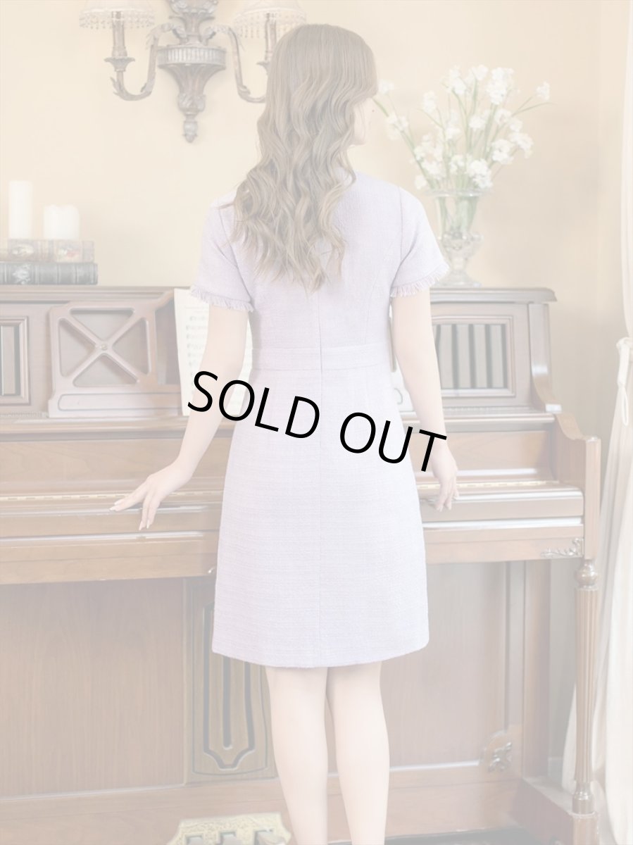 画像5: [ERUKEI/GINZA COUTURE]ブラック・パープル・ホワイト・グリーン・ パールボタン・半袖・ツイード・ミニドレス・ワンピース[送料無料] (5)