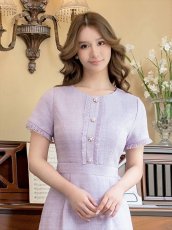 画像9: [ERUKEI/GINZA COUTURE]ブラック・パープル・ホワイト・グリーン・ パールボタン・半袖・ツイード・ミニドレス・ワンピース[送料無料] (9)