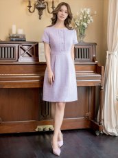 画像13: [ERUKEI/GINZA COUTURE]ブラック・パープル・ホワイト・グリーン・ パールボタン・半袖・ツイード・ミニドレス・ワンピース[送料無料] (13)