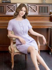 画像17: [ERUKEI/GINZA COUTURE]ブラック・パープル・ホワイト・グリーン・ パールボタン・半袖・ツイード・ミニドレス・ワンピース[送料無料] (17)