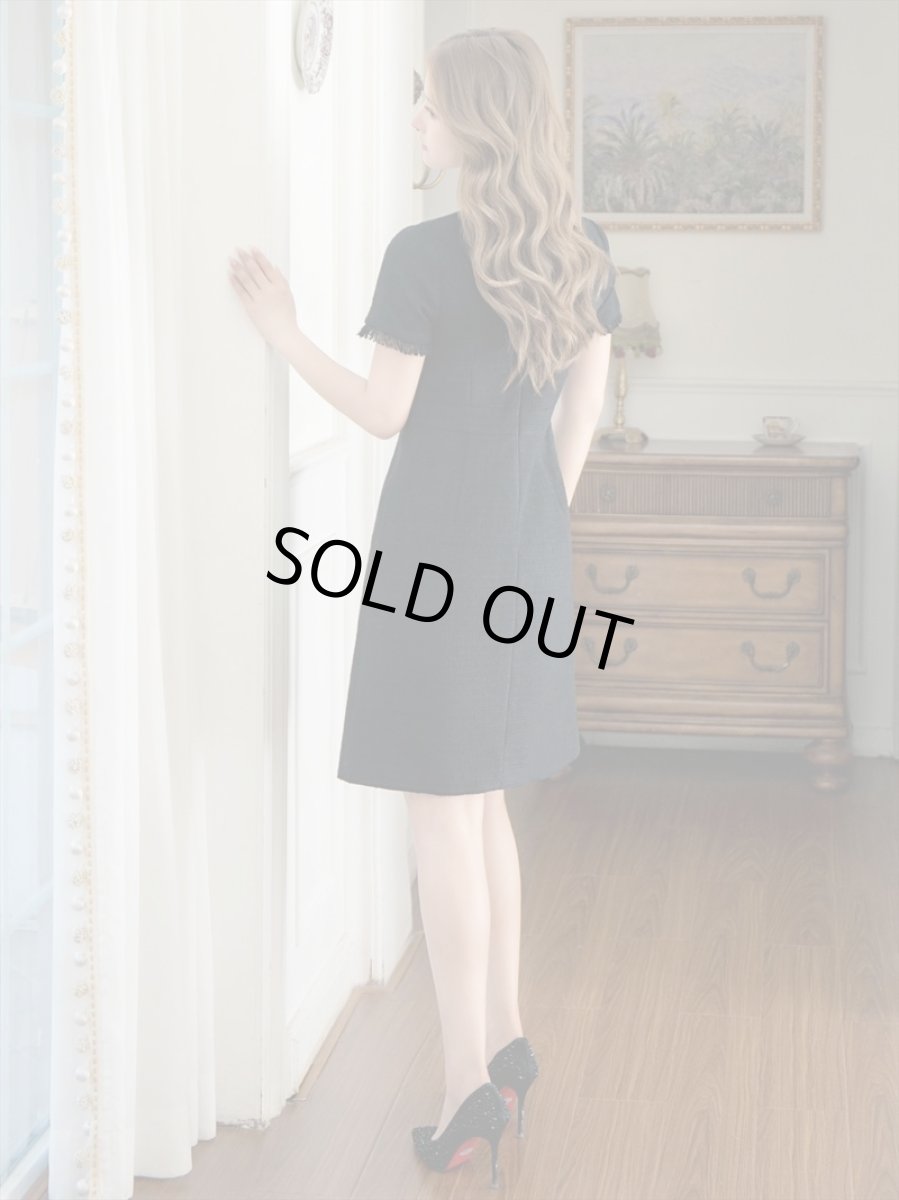 画像6: [ERUKEI/GINZA COUTURE]ブラック・パープル・ホワイト・グリーン・ パールボタン・半袖・ツイード・ミニドレス・ワンピース[送料無料] (6)