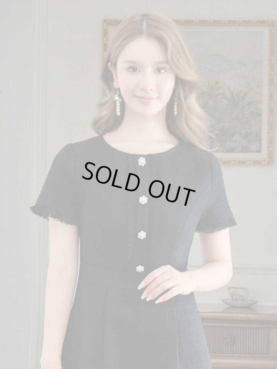 画像10: [ERUKEI/GINZA COUTURE]ブラック・パープル・ホワイト・グリーン・ パールボタン・半袖・ツイード・ミニドレス・ワンピース[送料無料] (10)