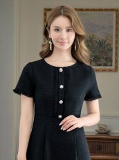 画像10: [ERUKEI/GINZA COUTURE]ブラック・パープル・ホワイト・グリーン・ パールボタン・半袖・ツイード・ミニドレス・ワンピース[送料無料] (10)