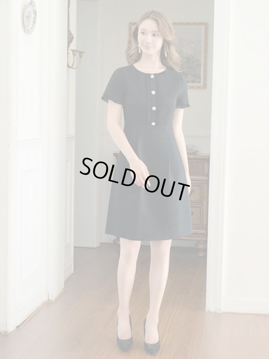 画像14: [ERUKEI/GINZA COUTURE]ブラック・パープル・ホワイト・グリーン・ パールボタン・半袖・ツイード・ミニドレス・ワンピース[送料無料] (14)