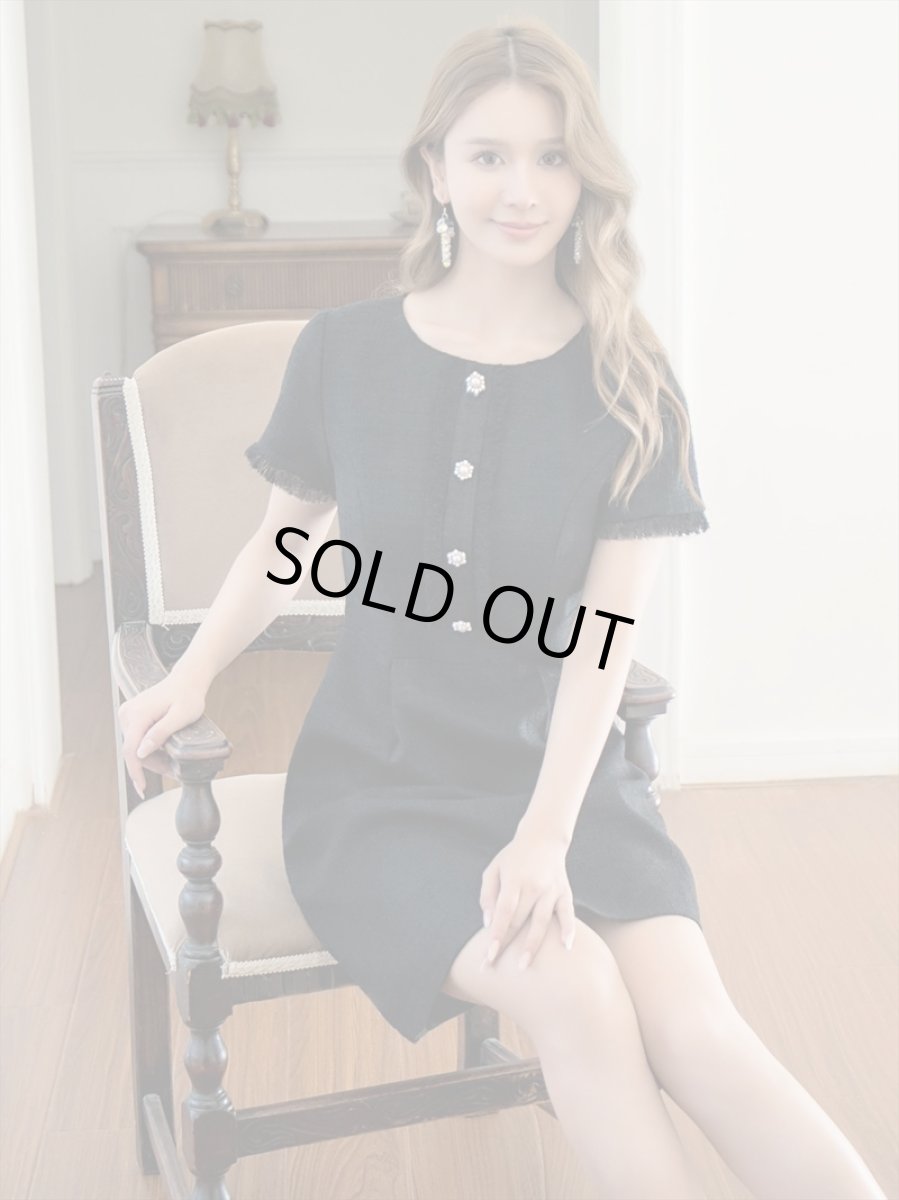 画像18: [ERUKEI/GINZA COUTURE]ブラック・パープル・ホワイト・グリーン・ パールボタン・半袖・ツイード・ミニドレス・ワンピース[送料無料] (18)