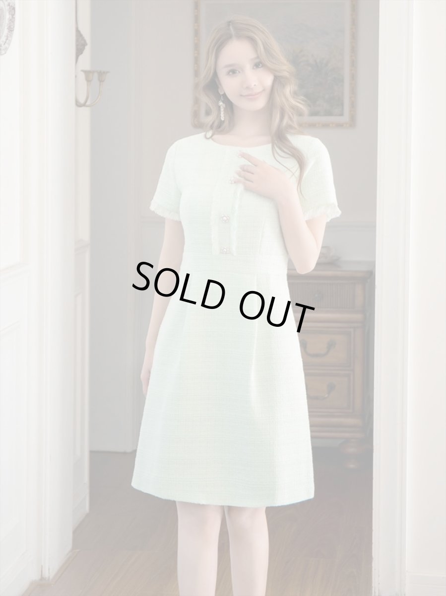 画像8: [ERUKEI/GINZA COUTURE]ブラック・パープル・ホワイト・グリーン・ パールボタン・半袖・ツイード・ミニドレス・ワンピース[送料無料] (8)