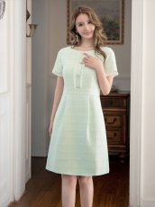 画像8: [ERUKEI/GINZA COUTURE]ブラック・パープル・ホワイト・グリーン・ パールボタン・半袖・ツイード・ミニドレス・ワンピース[送料無料] (8)