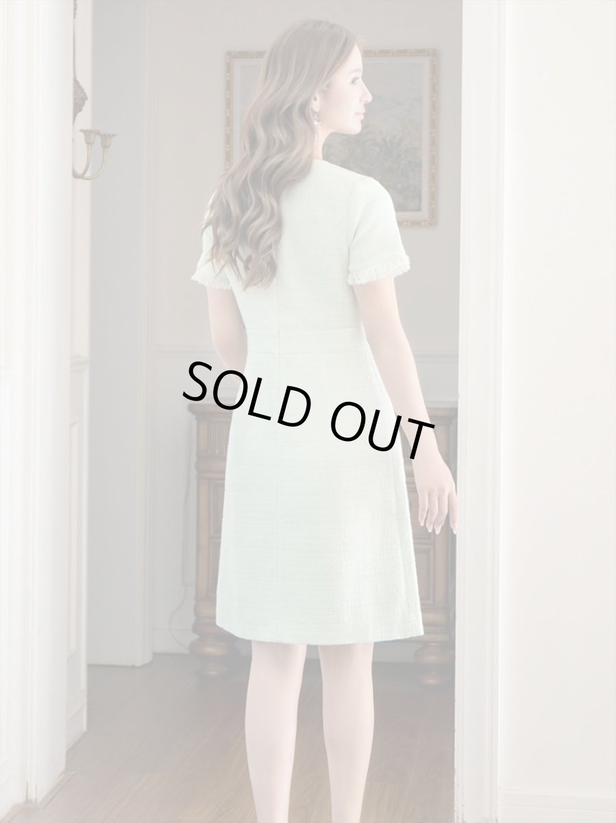 画像16: [ERUKEI/GINZA COUTURE]ブラック・パープル・ホワイト・グリーン・ パールボタン・半袖・ツイード・ミニドレス・ワンピース[送料無料] (16)