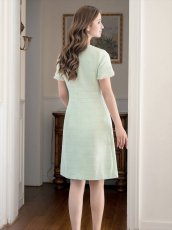 画像16: [ERUKEI/GINZA COUTURE]ブラック・パープル・ホワイト・グリーン・ パールボタン・半袖・ツイード・ミニドレス・ワンピース[送料無料] (16)