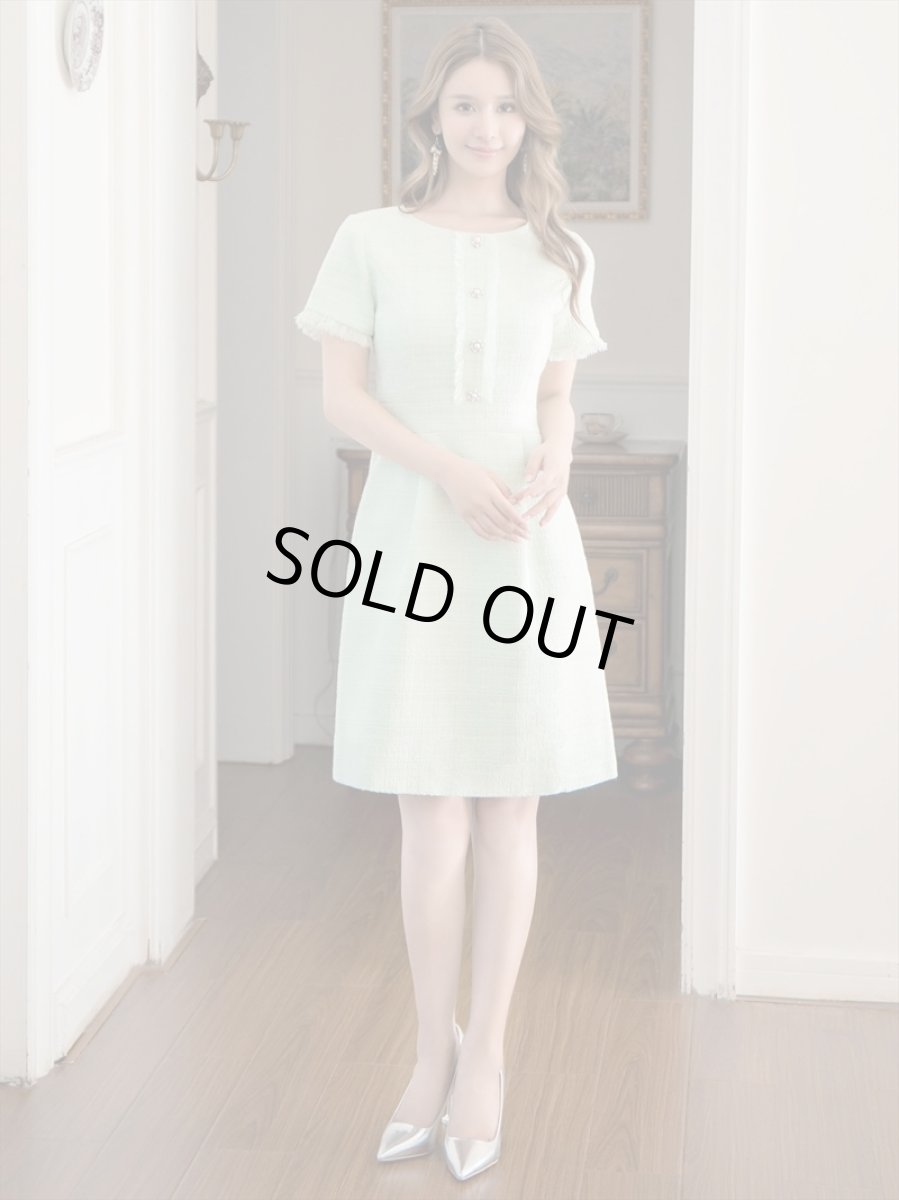 画像20: [ERUKEI/GINZA COUTURE]ブラック・パープル・ホワイト・グリーン・ パールボタン・半袖・ツイード・ミニドレス・ワンピース[送料無料] (20)