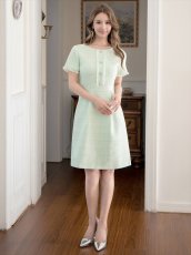 画像20: [ERUKEI/GINZA COUTURE]ブラック・パープル・ホワイト・グリーン・ パールボタン・半袖・ツイード・ミニドレス・ワンピース[送料無料] (20)