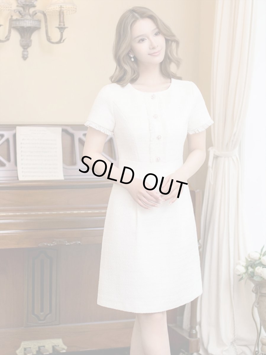 画像7: [ERUKEI/GINZA COUTURE]ブラック・パープル・ホワイト・グリーン・ パールボタン・半袖・ツイード・ミニドレス・ワンピース[送料無料] (7)