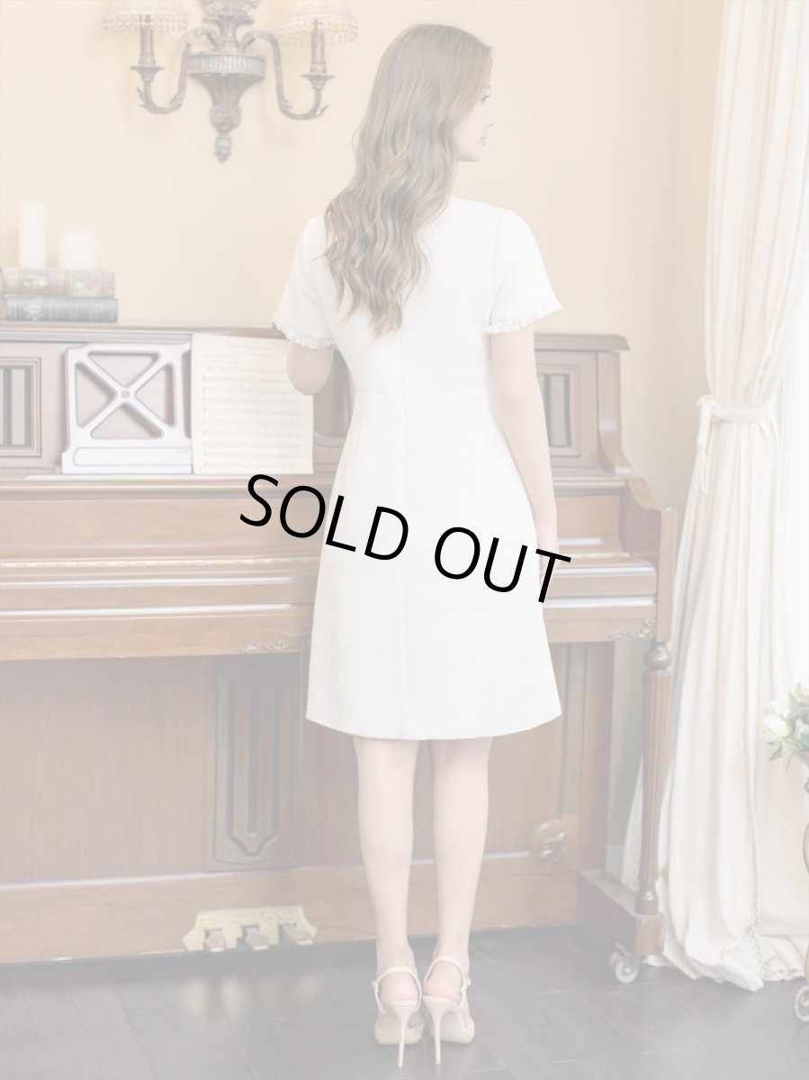 画像11: [ERUKEI/GINZA COUTURE]ブラック・パープル・ホワイト・グリーン・ パールボタン・半袖・ツイード・ミニドレス・ワンピース[送料無料] (11)