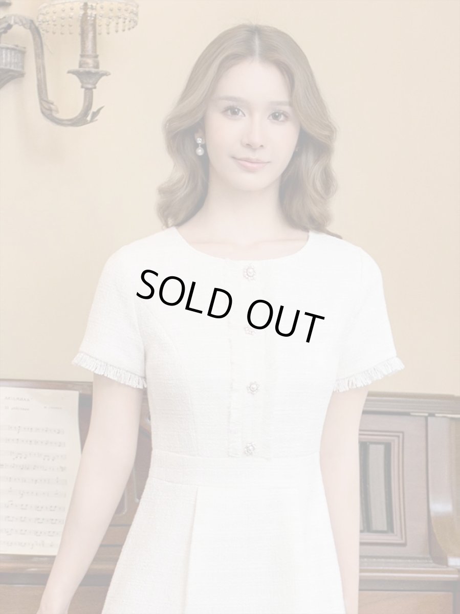 画像15: [ERUKEI/GINZA COUTURE]ブラック・パープル・ホワイト・グリーン・ パールボタン・半袖・ツイード・ミニドレス・ワンピース[送料無料] (15)