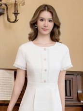 画像15: [ERUKEI/GINZA COUTURE]ブラック・パープル・ホワイト・グリーン・ パールボタン・半袖・ツイード・ミニドレス・ワンピース[送料無料] (15)