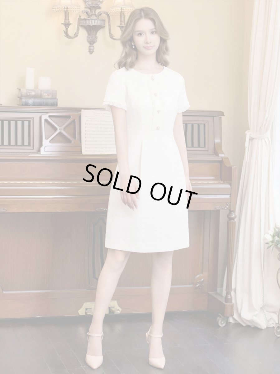 画像19: [ERUKEI/GINZA COUTURE]ブラック・パープル・ホワイト・グリーン・ パールボタン・半袖・ツイード・ミニドレス・ワンピース[送料無料] (19)