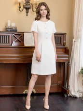 画像19: [ERUKEI/GINZA COUTURE]ブラック・パープル・ホワイト・グリーン・ パールボタン・半袖・ツイード・ミニドレス・ワンピース[送料無料] (19)