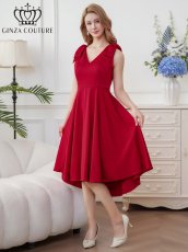 画像3: [ERUKEI/GINZA COUTURE]ワインレッド・ホワイト・プリント・肩リボン・Aライン・ミディアムドレス・ワンピース[送料無料] (3)