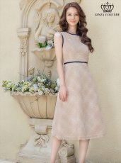 画像3: [ERUKEI/GINZA COUTURE]レッド・ネイビー・ベージュ・ツイード・フリンジ・パイピング・ノースリーブ・ハイウエスト・Aライン・ミディアムドレス・ワンピース[送料無料] (3)