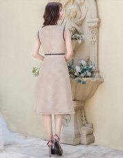画像9: [ERUKEI/GINZA COUTURE]レッド・ネイビー・ベージュ・ツイード・フリンジ・パイピング・ノースリーブ・ハイウエスト・Aライン・ミディアムドレス・ワンピース[送料無料] (9)