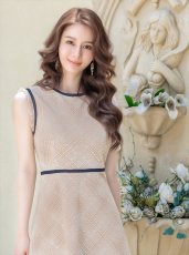 画像12: [ERUKEI/GINZA COUTURE]レッド・ネイビー・ベージュ・ツイード・フリンジ・パイピング・ノースリーブ・ハイウエスト・Aライン・ミディアムドレス・ワンピース[送料無料] (12)