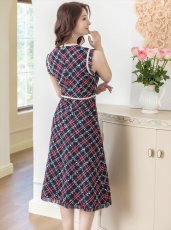 画像8: [ERUKEI/GINZA COUTURE]レッド・ネイビー・ベージュ・ツイード・フリンジ・パイピング・ノースリーブ・ハイウエスト・Aライン・ミディアムドレス・ワンピース[送料無料] (8)