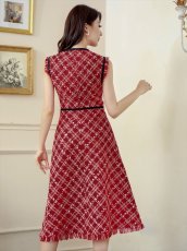 画像7: [ERUKEI/GINZA COUTURE]レッド・ネイビー・ベージュ・ツイード・フリンジ・パイピング・ノースリーブ・ハイウエスト・Aライン・ミディアムドレス・ワンピース[送料無料] (7)