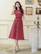 画像13: [ERUKEI/GINZA COUTURE]レッド・ネイビー・ベージュ・ツイード・フリンジ・パイピング・ノースリーブ・ハイウエスト・Aライン・ミディアムドレス・ワンピース[送料無料] (13)
