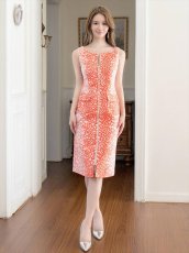 画像12: [ERUKEI/GINZA COUTURE]レオパード柄・ジャガード・フロントジップ・ポケット付き・ノースリーブ・タイト・ミディアムドレス・ワンピース[送料無料] (12)