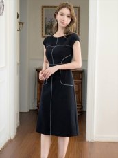 画像4: [ERUKEI/GINZA COUTURE]シンプル・ステッチ・ポケット付き・フレンチスリーブ・ハイウエスト・ミディアムドレス・ワンピース[送料無料] (4)