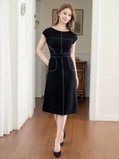 画像10: [ERUKEI/GINZA COUTURE]シンプル・ステッチ・ポケット付き・フレンチスリーブ・ハイウエスト・ミディアムドレス・ワンピース[送料無料] (10)