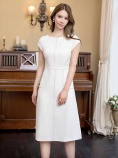 画像3: [ERUKEI/GINZA COUTURE]シンプル・ステッチ・ポケット付き・フレンチスリーブ・ハイウエスト・ミディアムドレス・ワンピース[送料無料] (3)