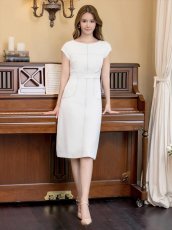 画像9: [ERUKEI/GINZA COUTURE]シンプル・ステッチ・ポケット付き・フレンチスリーブ・ハイウエスト・ミディアムドレス・ワンピース[送料無料] (9)